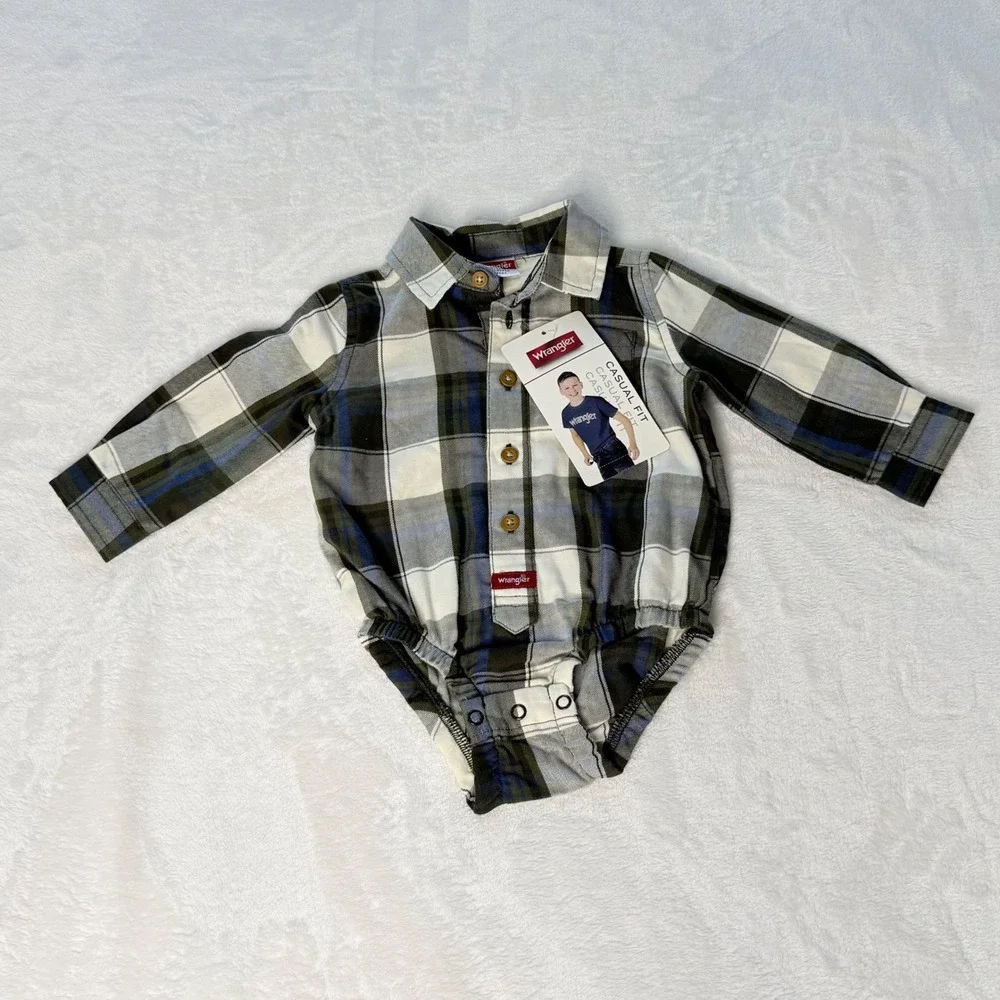 Wrangler Baby Boy 12M Plaid Bodysuit and Jeans 2 Piece Set Blue Green W23F554IHA
